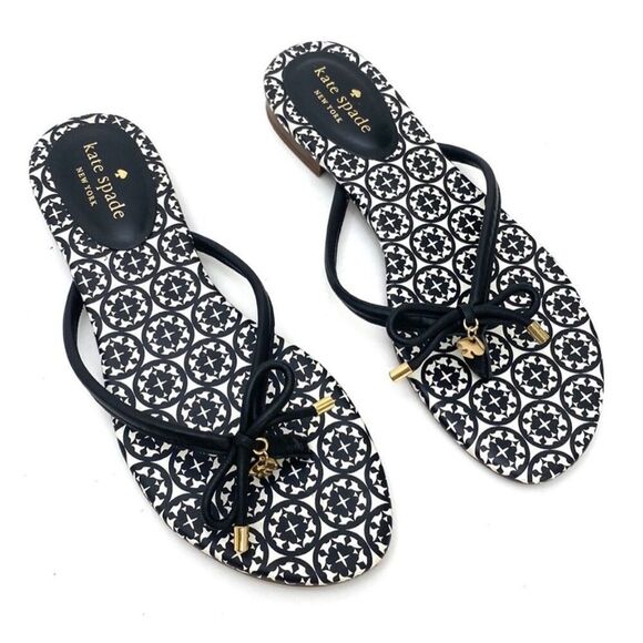 EUC Kate Spade Black White Spade Mystic Bow Slippers Size 9.5 - Picture 1 of 10